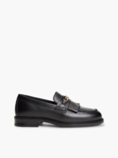Leather Chain Horsebit Fringe Loafers — Black 1