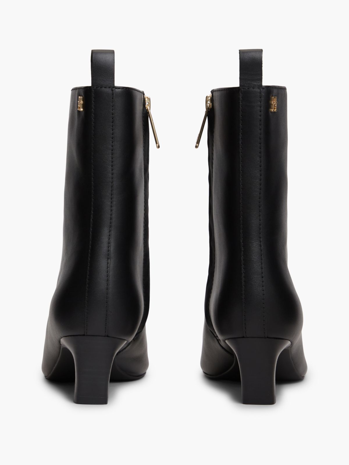Kitten Heel Leather Ankle Boots — Black