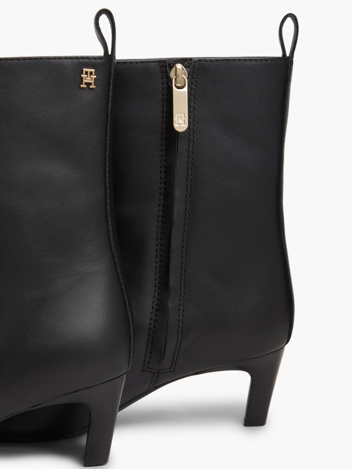 Kitten Heel Leather Ankle Boots — Black