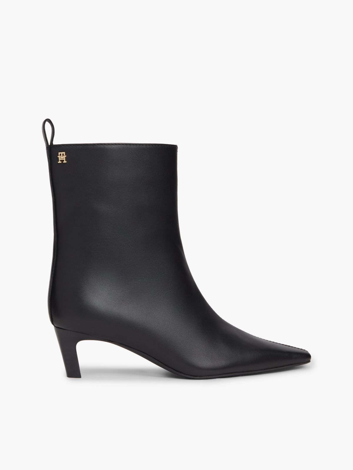 Kitten Heel Leather Ankle Boots — Black