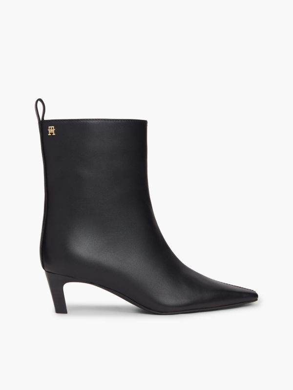 Kitten Heel Leather Ankle Boots — Black