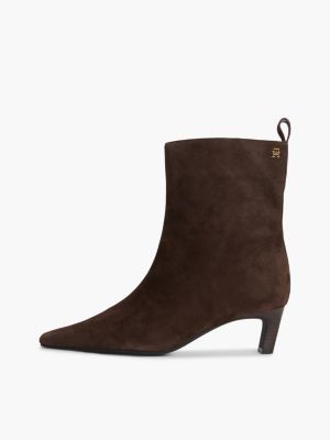 bruin suède enkellaars met kittenhak voor dames - tommy hilfiger