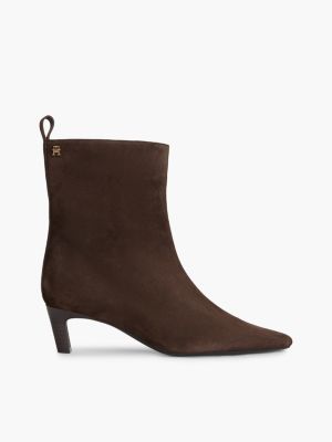 brown suède enkellaars met kittenhak voor dames - tommy hilfiger