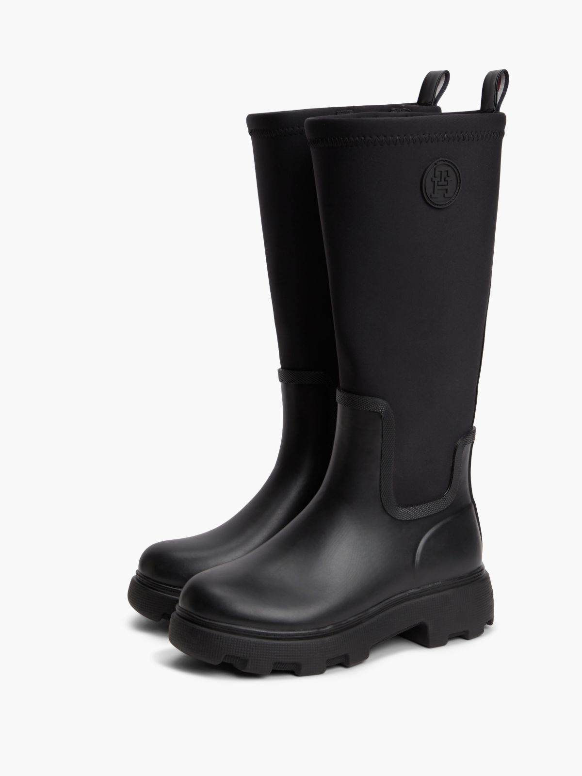 TH Monogram Knee-High Cleat Rain Boots — Black
