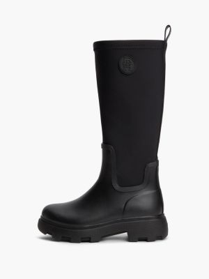black th monogram knee-high cleat rain boots for women tommy hilfiger