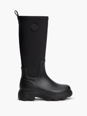 black overknee regenlaars met profielzool en th-monogram voor dames - tommy hilfiger