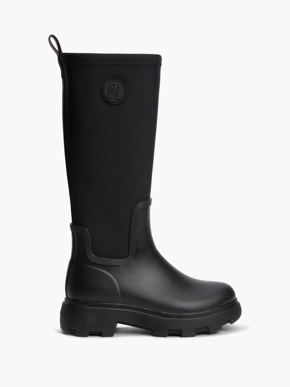TH Monogram Knee-High Cleat Rain Boots — Black