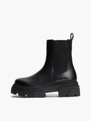 stivaletti chelsea in pelle con logo nero da donne tommy hilfiger