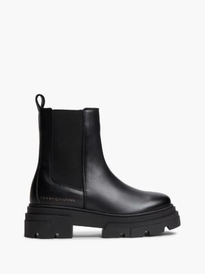 stivaletti chelsea in pelle con logo black da donne tommy hilfiger