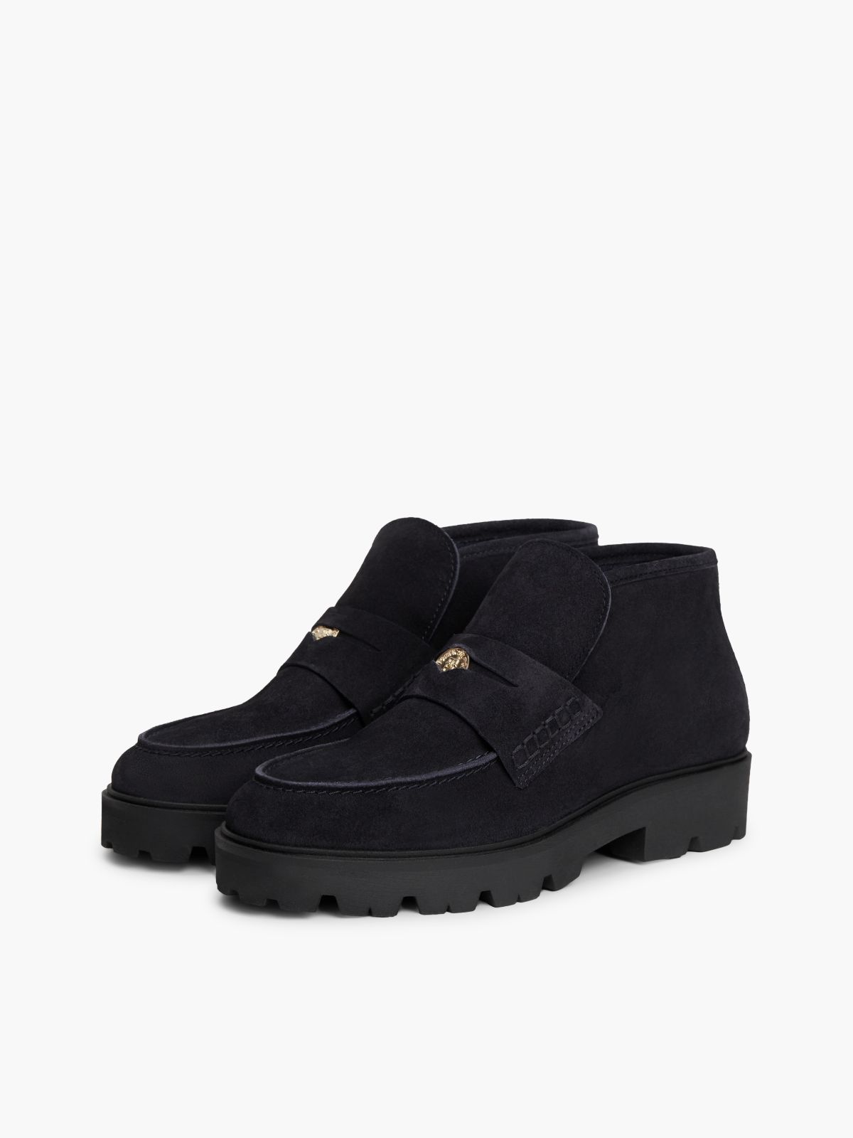 TH Monogram Suede Penny Loafer Boots — Blue