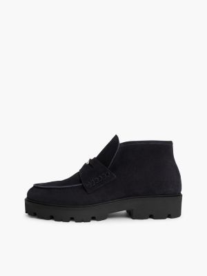 blue th monogram suede penny loafer boots for women tommy hilfiger