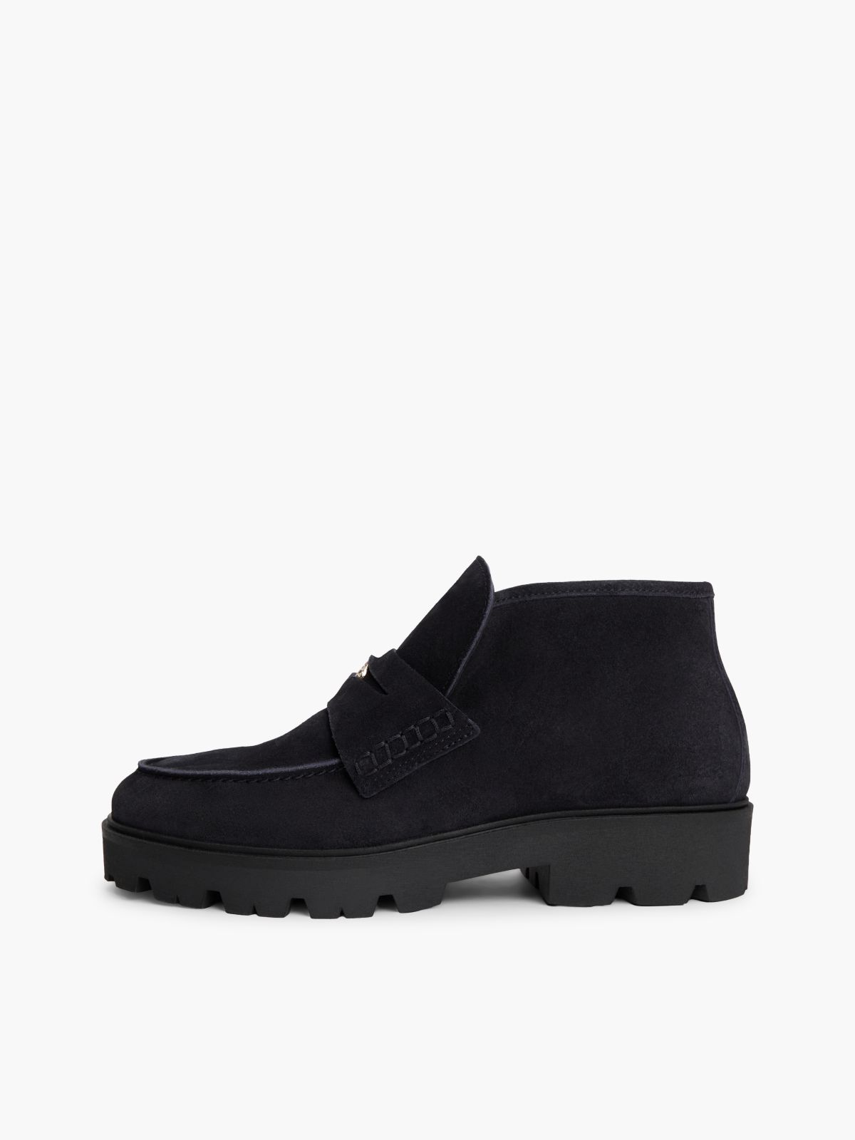 TH Monogram Suede Penny Loafer Boots — Blue