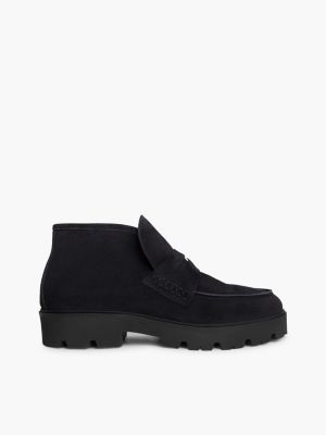 botines tipo mocasín de ante con monograma th blue de mujeres tommy hilfiger