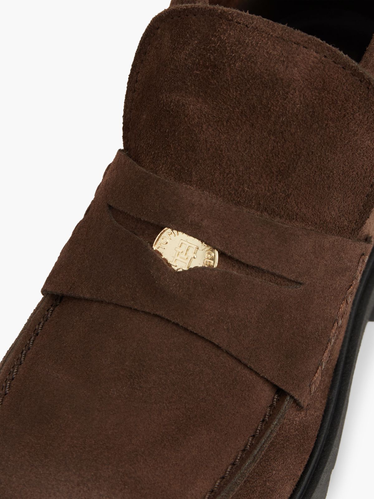 TH Monogram Suede Penny Loafer Boots — Brown