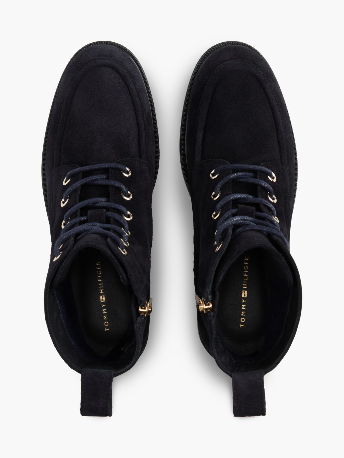 Suede Enamel Flag Lace-Up Boots — Blue