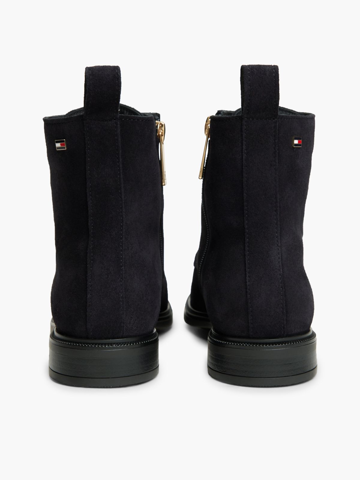 Suede Enamel Flag Lace-Up Boots — Blue