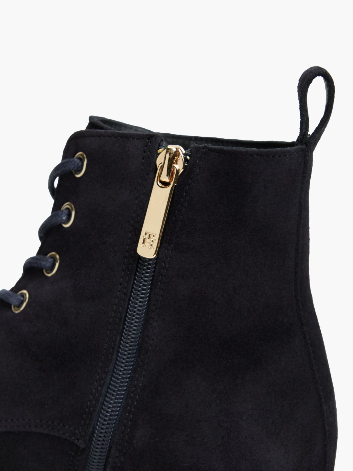 Suede Enamel Flag Lace-Up Boots — Blue