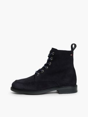 blue suede enamel flag lace-up boots for women tommy hilfiger