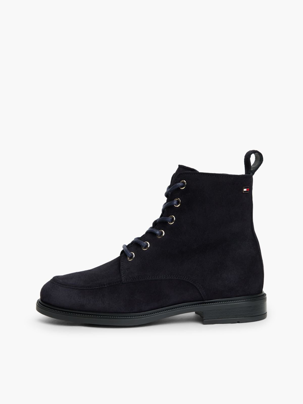 Suede Enamel Flag Lace-Up Boots — Blue