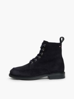 Suede Enamel Flag Lace-Up Boots — Blue 7