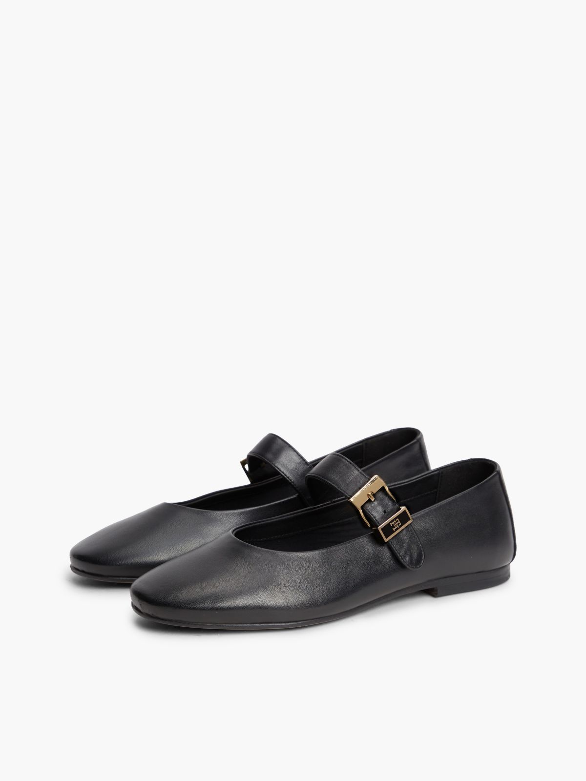 Leather Buckle Mary Jane Ballerinas — Black