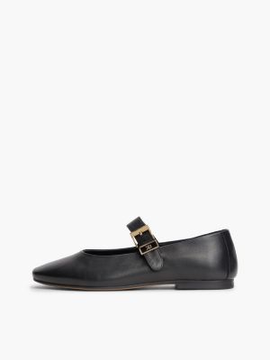 black leather buckle mary jane ballerinas for women tommy hilfiger