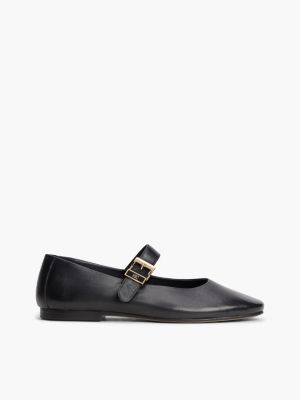 black leather buckle mary jane ballerinas for women tommy hilfiger