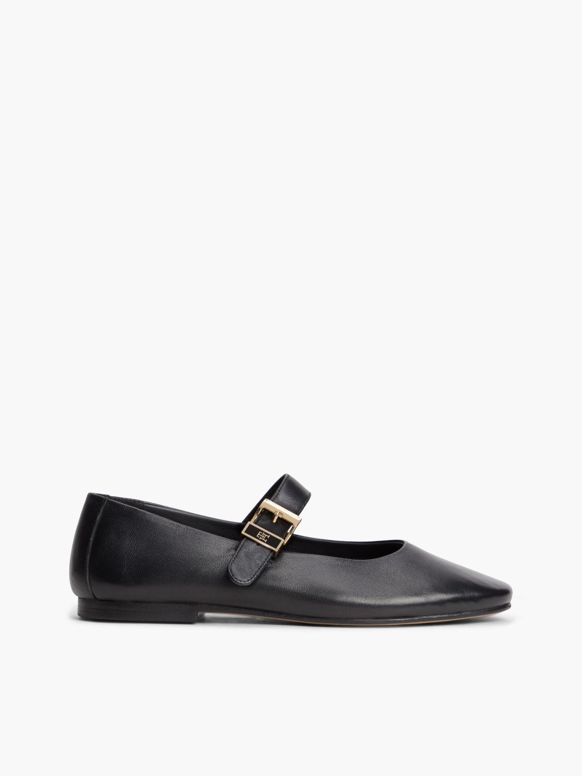 Leather Buckle Mary Jane Ballerinas — Black