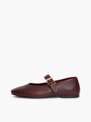 bailarinas mary jane de piel con hebilla roja de mujeres tommy hilfiger