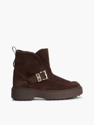 brown faux fur fold collar water resistant snow boots for women tommy hilfiger