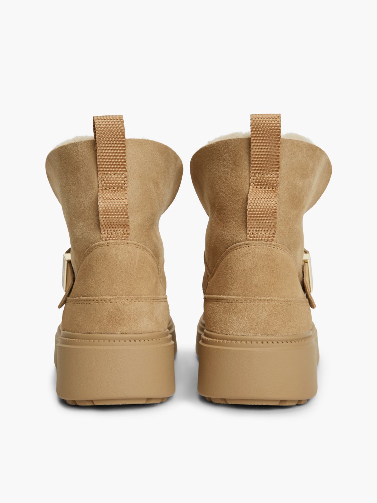 Faux Fur Fold Collar Water Resistant Snow Boots — Khaki