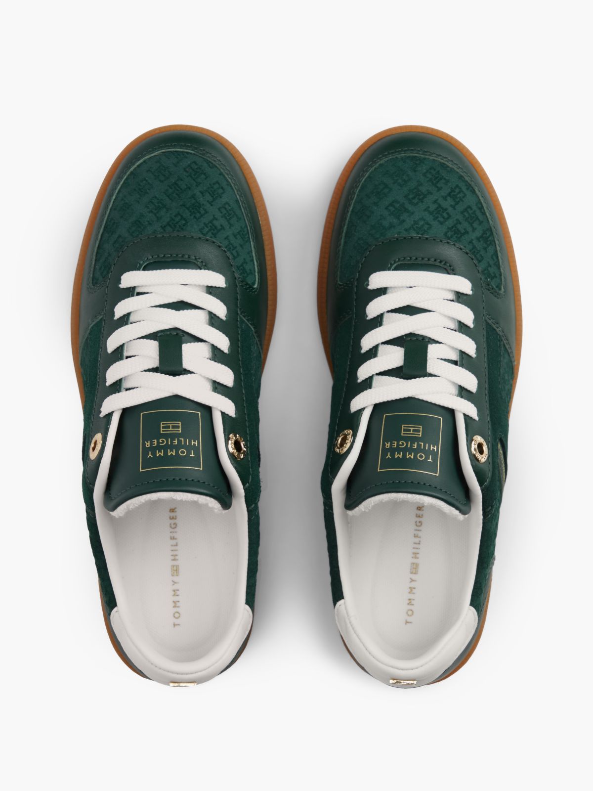 TH Tribeca Leather Embossed Monogram Trainers — Green