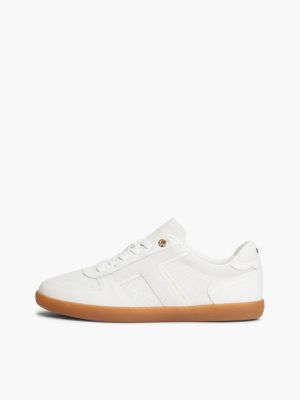 zapatillas th tribeca de piel con monograma th en relieve blanco de mujeres tommy hilfiger