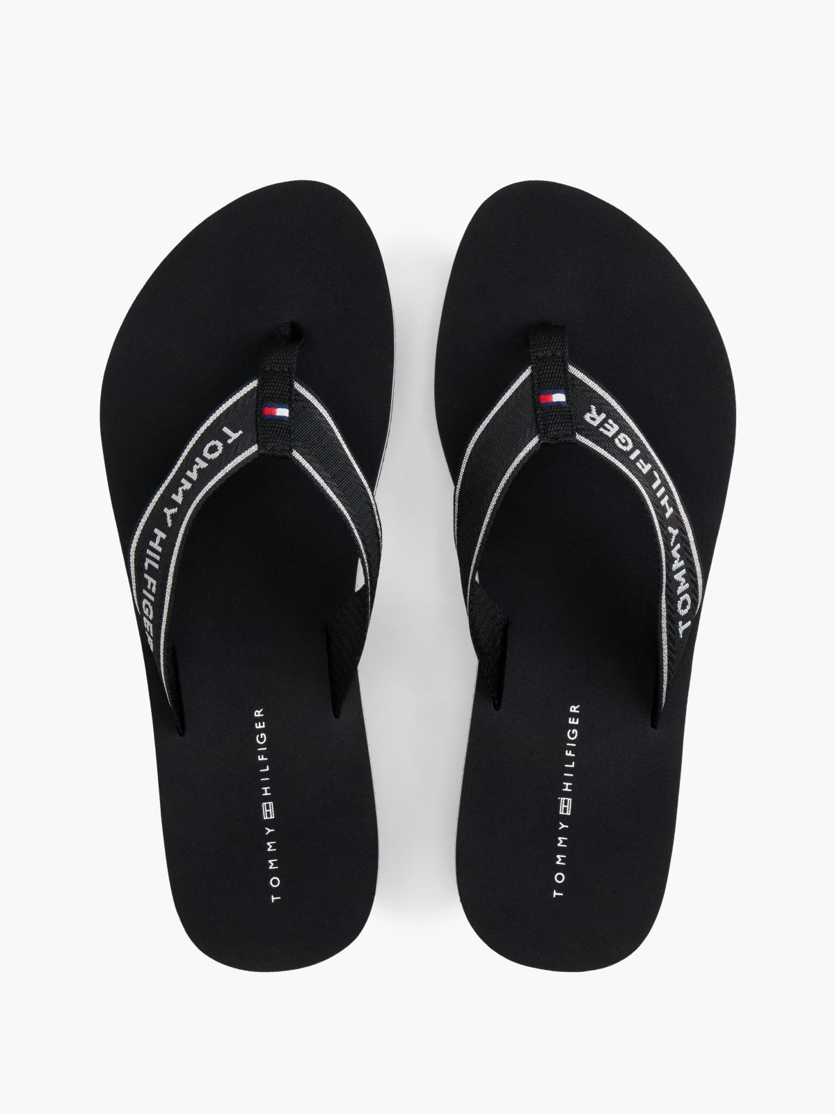 Logo Webbing Strap Wedge Flip-Flops — Black