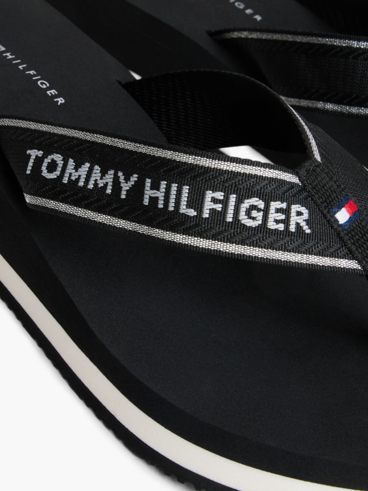 Logo Webbing Strap Wedge Flip-Flops — Black
