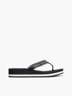 Logo Webbing Strap Wedge Flip-Flops — Black 1