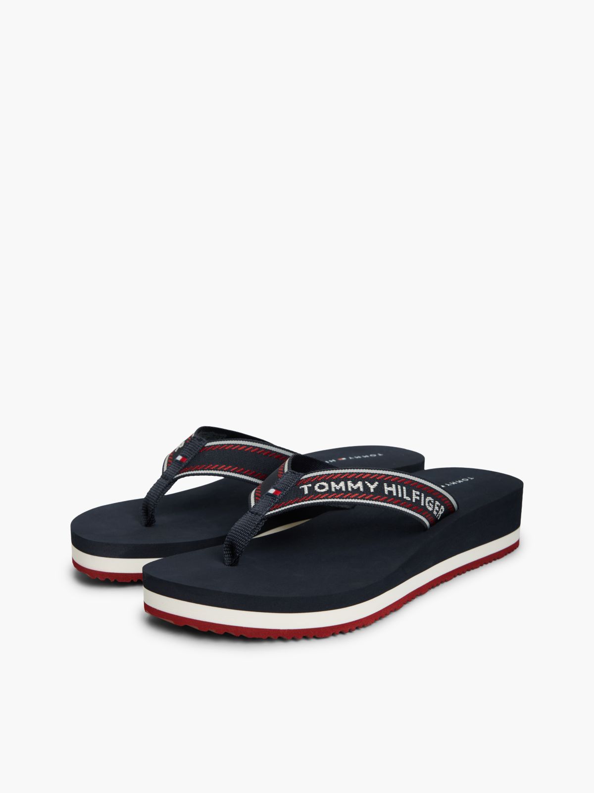 Logo Webbing Strap Wedge Flip-Flops — Blue