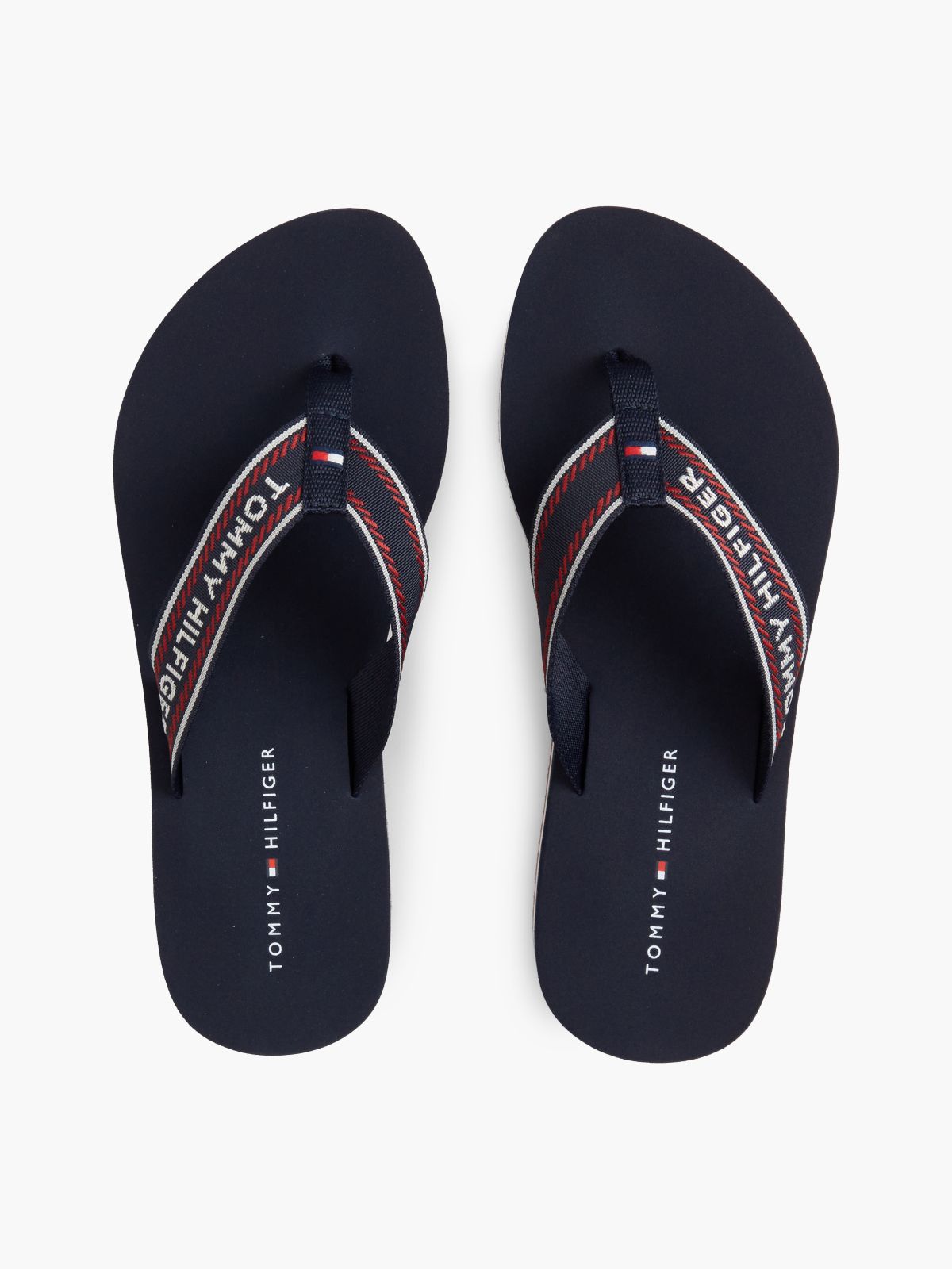 Logo Webbing Strap Wedge Flip-Flops — Blue