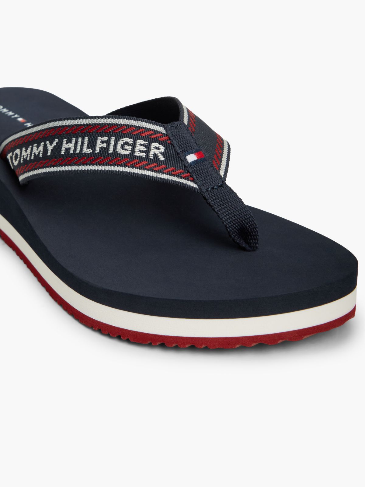 Logo Webbing Strap Wedge Flip-Flops — Blue