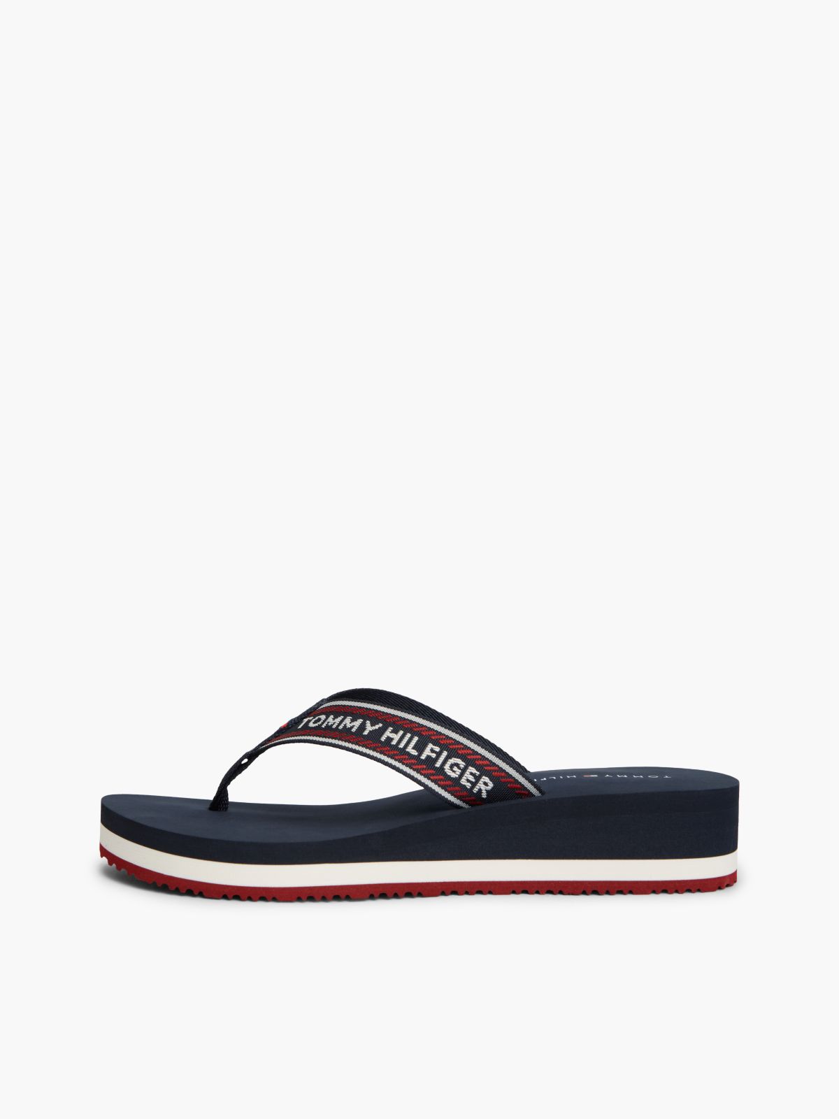 Logo Webbing Strap Wedge Flip-Flops — Blue