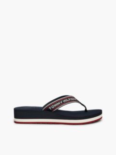 Logo Webbing Strap Wedge Flip-Flops — Blue 1