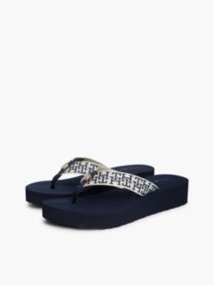 TH Monogram Webbing Strap Wedge Flip-Flops — Blue 2