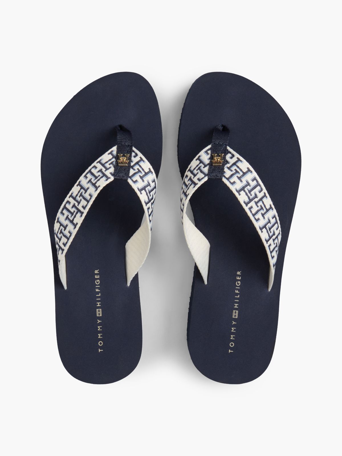 TH Monogram Webbing Strap Wedge Flip-Flops — Blue