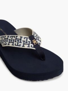 TH Monogram Webbing Strap Wedge Flip-Flops — Blue 6