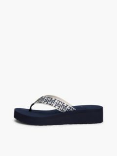 TH Monogram Webbing Strap Wedge Flip-Flops — Blue 7