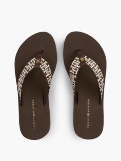 TH Monogram Webbing Strap Wedge Flip-Flops — Brown 3