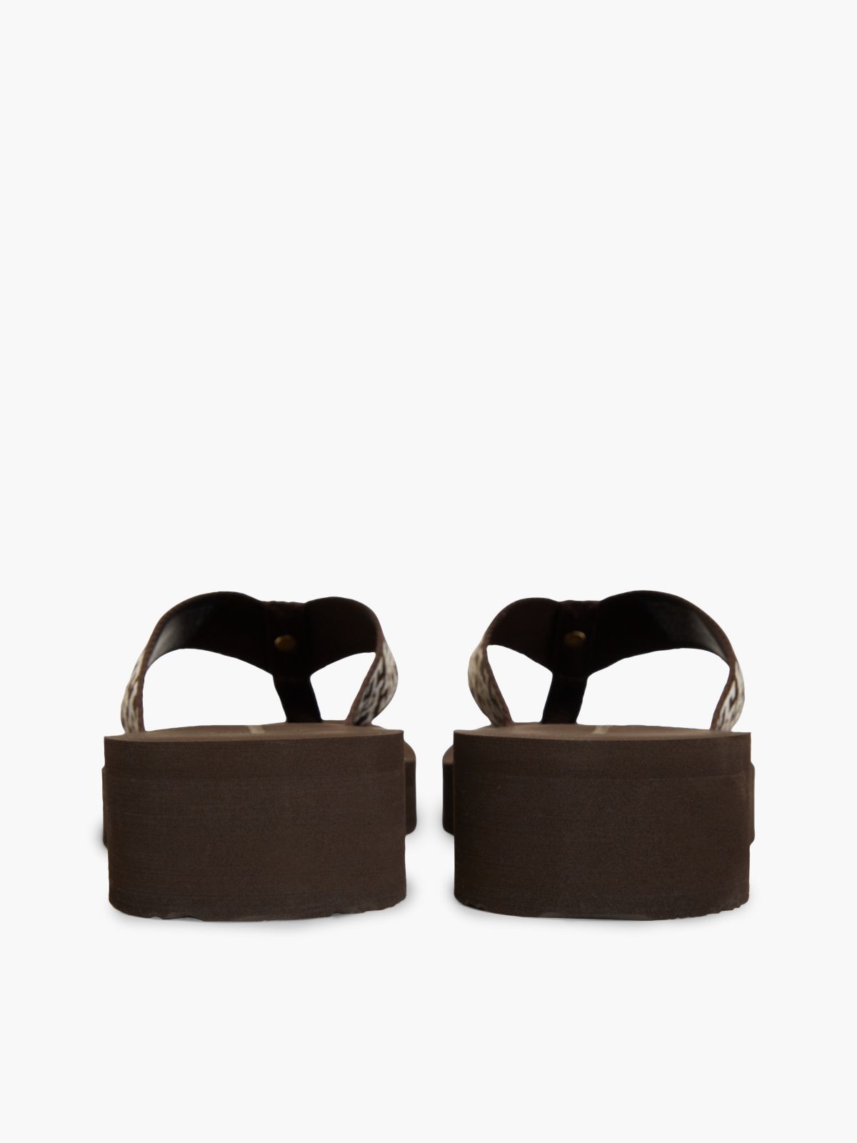 TH Monogram Webbing Strap Wedge Flip-Flops — Brown