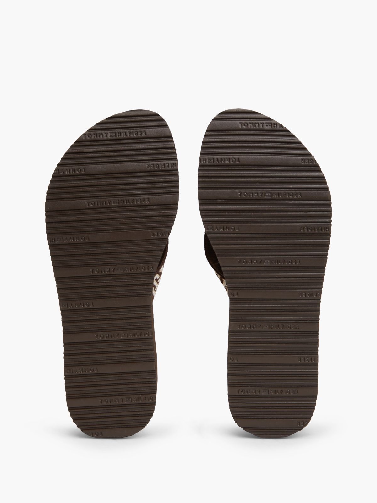 TH Monogram Webbing Strap Wedge Flip-Flops — Brown