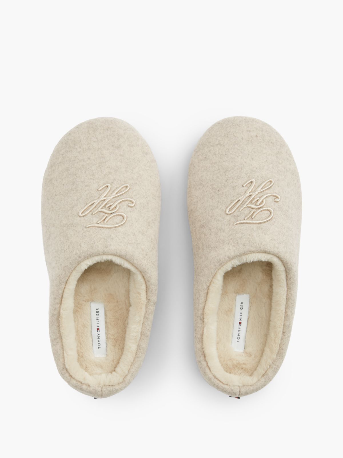 Logo Embroidery Flannel Slippers — Beige
