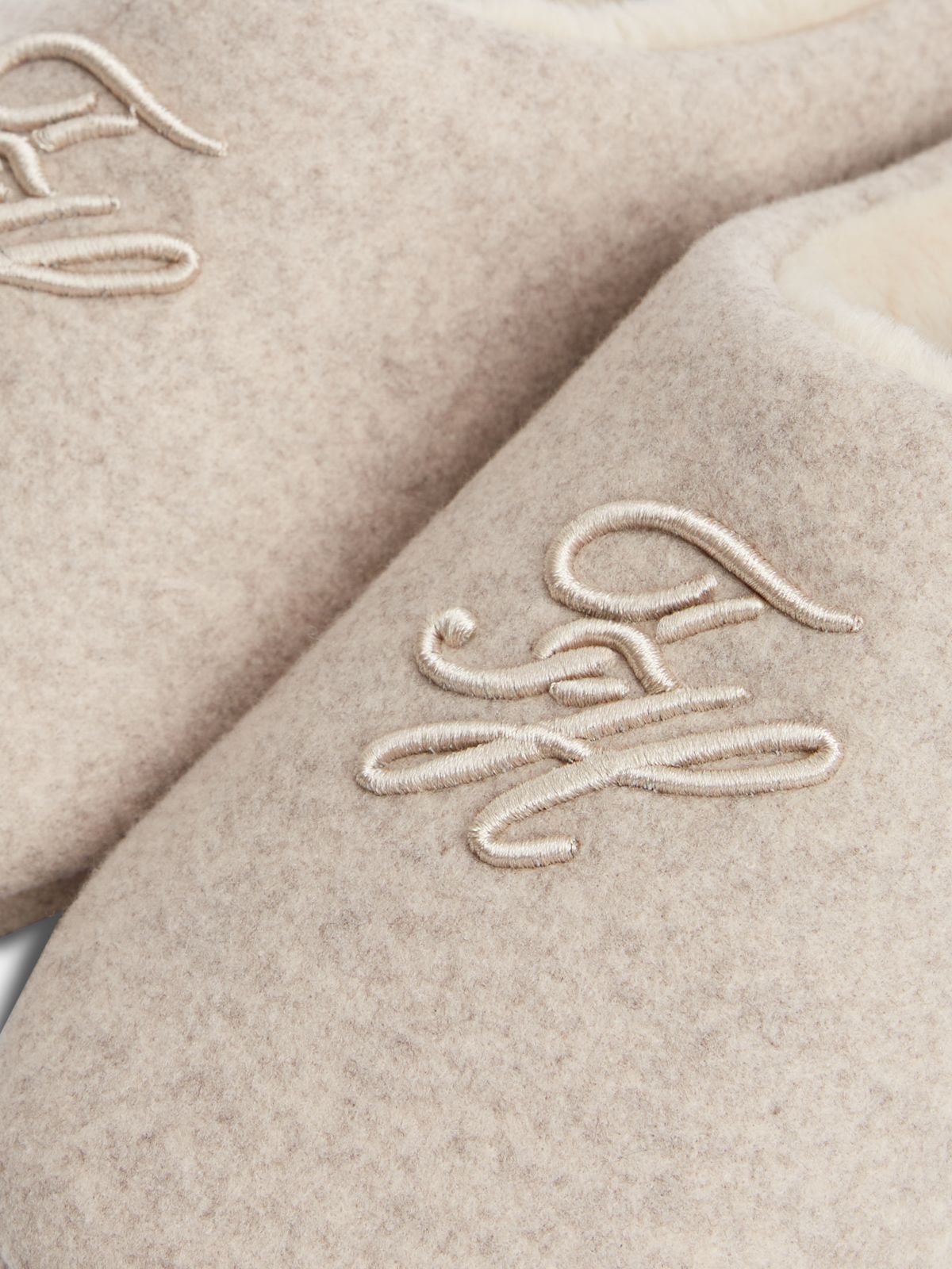 Logo Embroidery Flannel Slippers — Beige